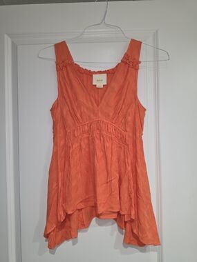 Maeve Orange V-Neck Ruffled Empire Tank - Size Xsmall